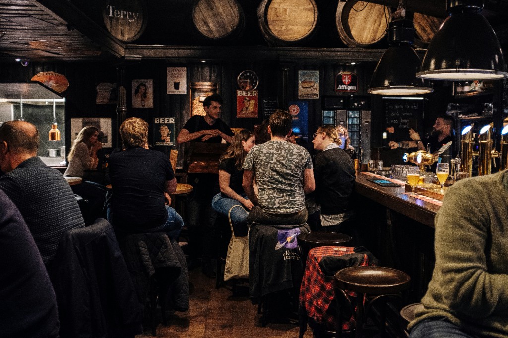 Traditional pub interior with beer taps